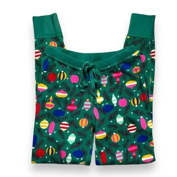 Hanna Andersson Festive Long John Pajama Pant Green Red Delightful Decorations - Picture 2 of 9
